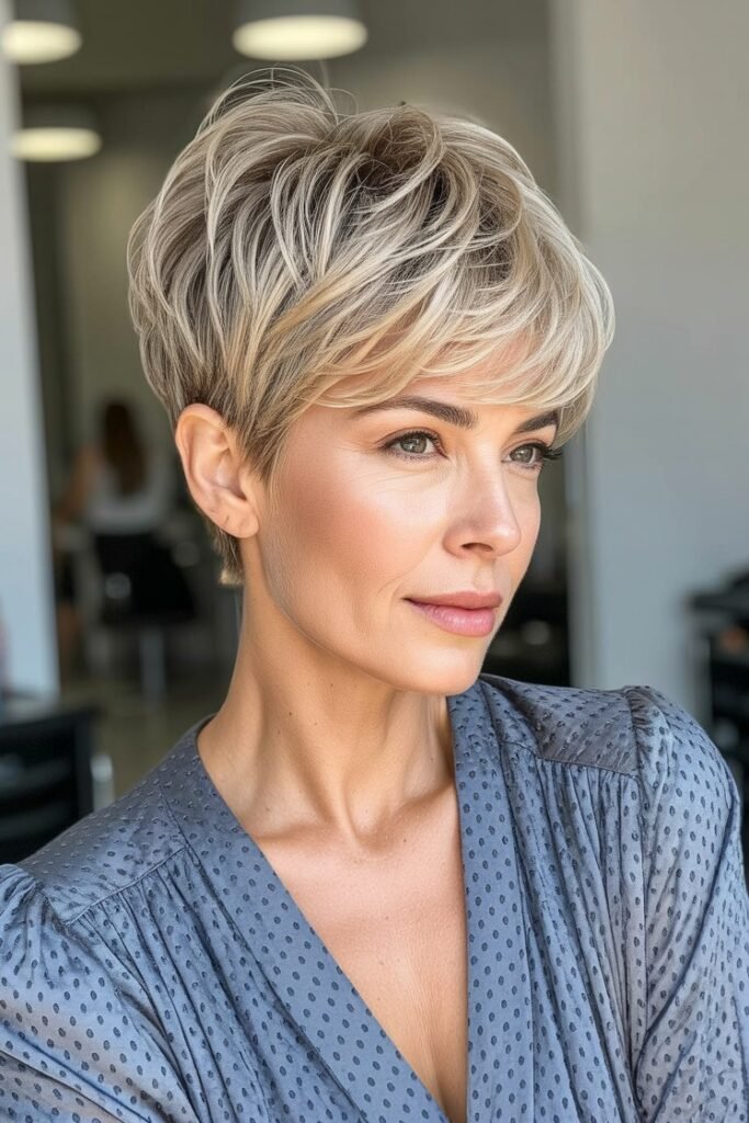 Swept-Back Ash Blonde Pixie with Subtle Undercut