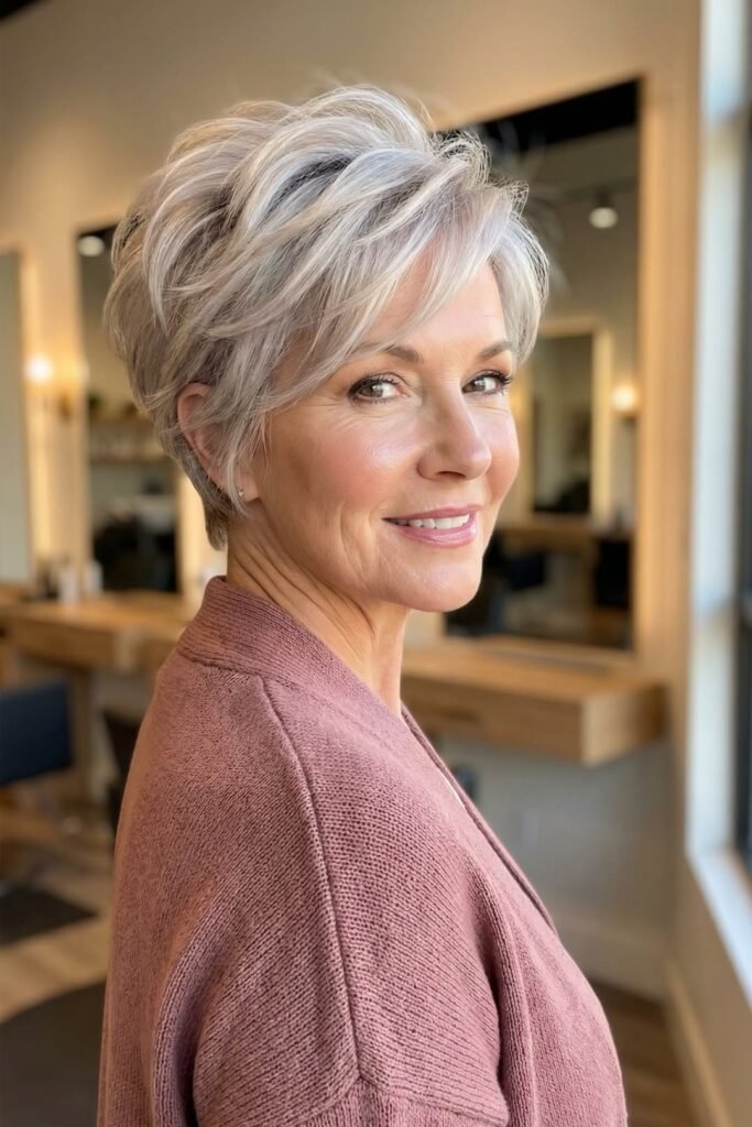 Swept-Back Textured Pixie with Layered Volume