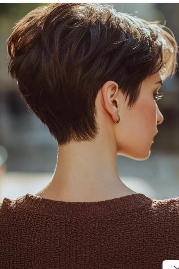 Tapered Brunette Pixie with Textured Crown and Clean Nape