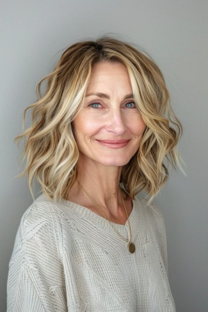 Textured Beachy Waves with Bright Golden Highlights