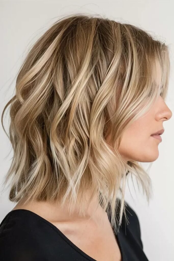 Textured Blonde Bob with Choppy Layers and Highlights