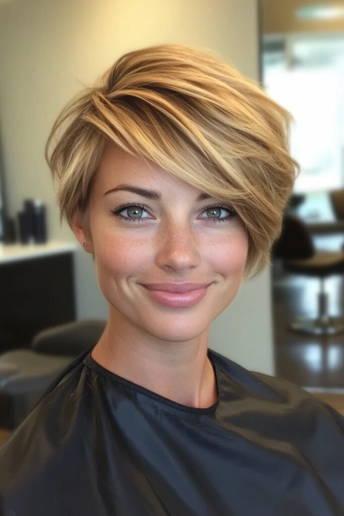 35. Textured Blonde Pixie with Side Bangs