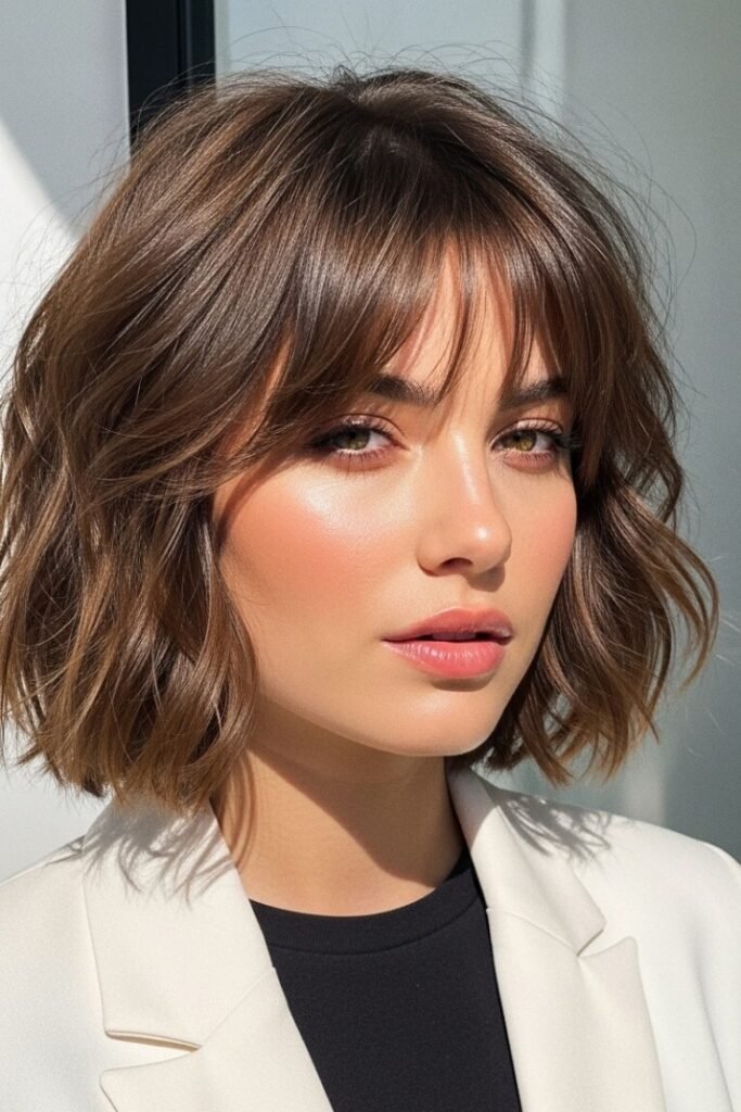 Textured Bob with Wispy Curtain Bangs