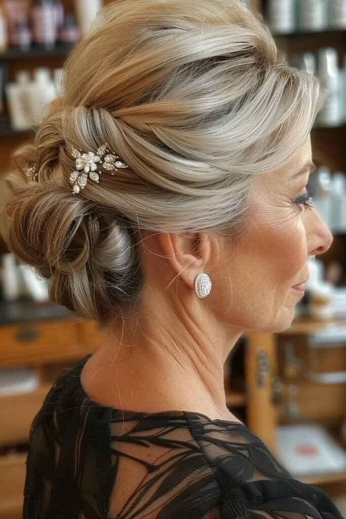 Textured Chignon with Decorative Pearl Hairpin