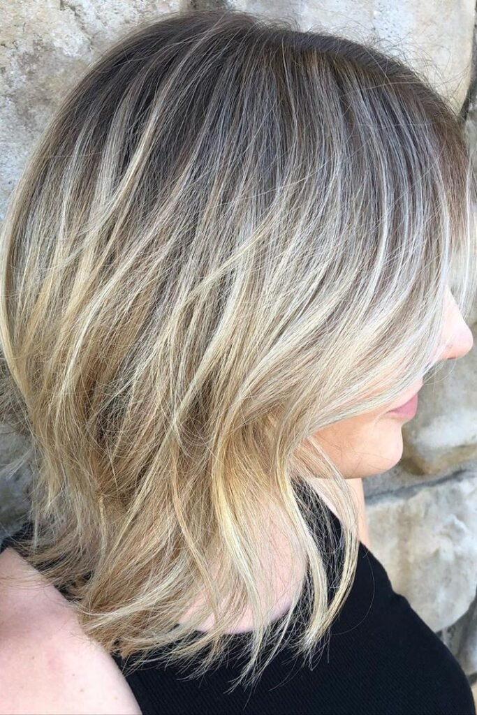 Textured Choppy Lob with Ash Blonde Balayage