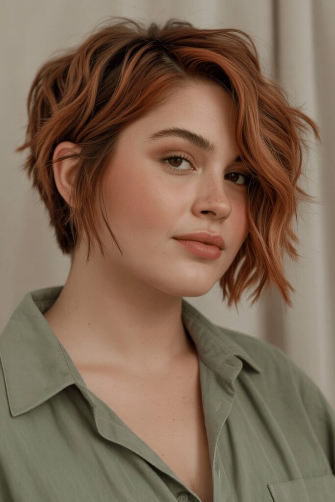 41. Textured Copper Wavy Pixie with Side Part