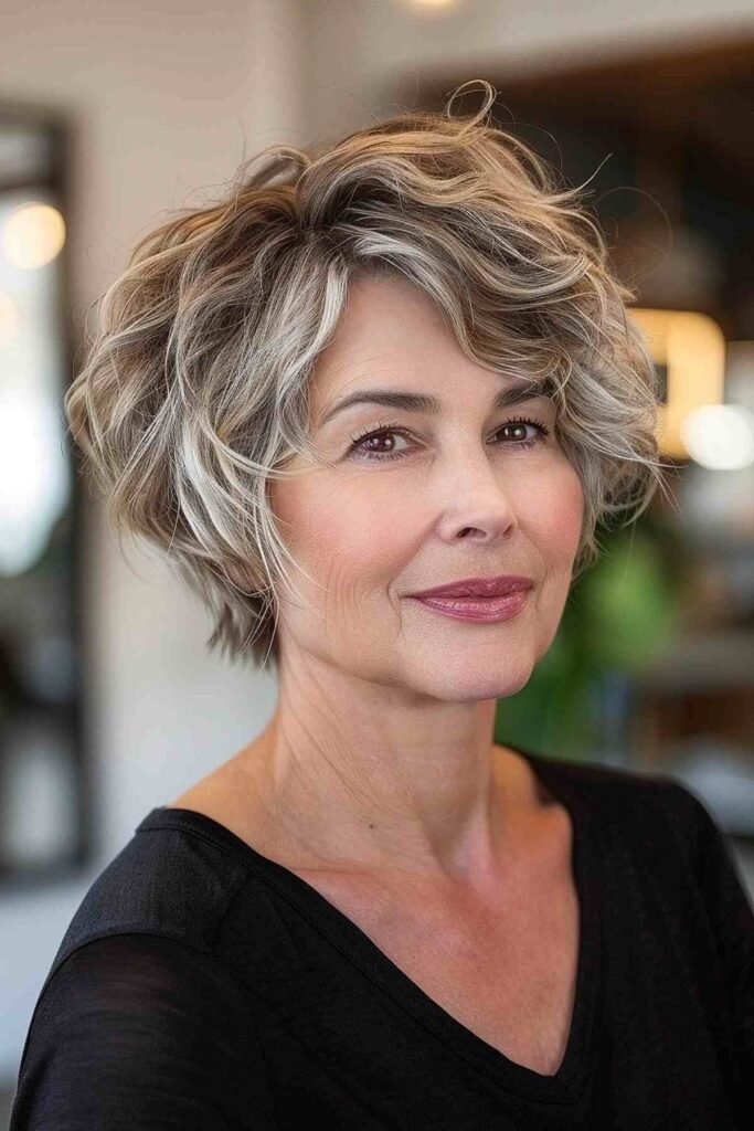 Textured Curly Bob with Silver Highlights