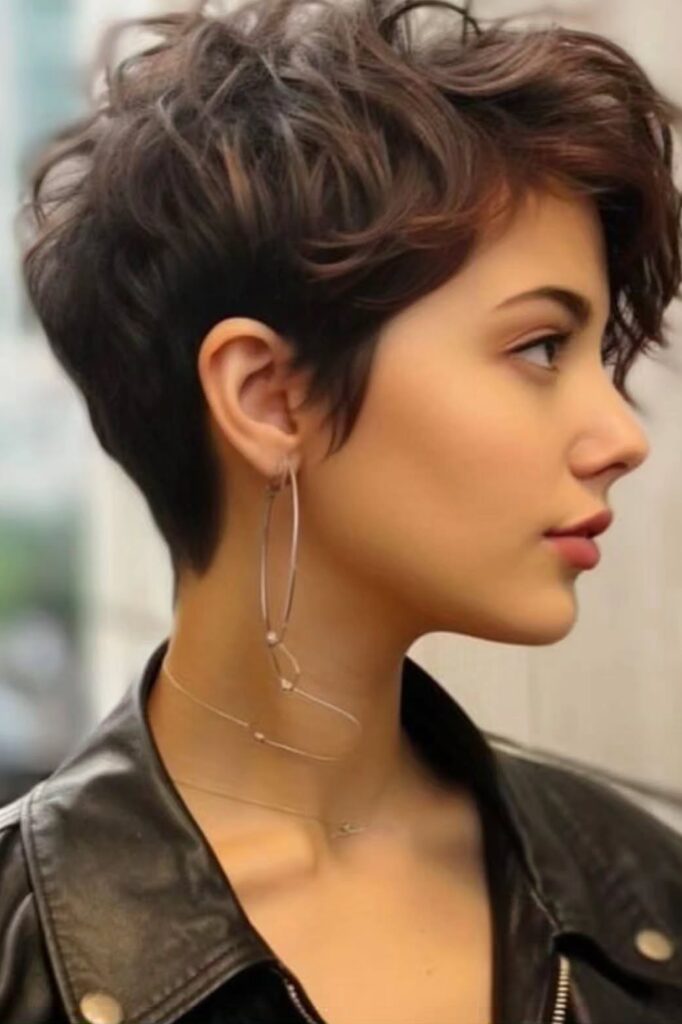 26. Textured Dark Brown Pixie with Wavy Top