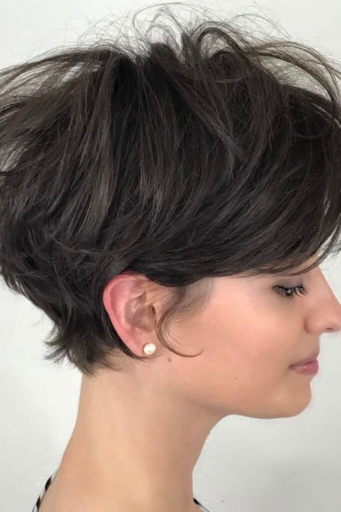 Textured Dark Brunette Pixie with Voluminous Top