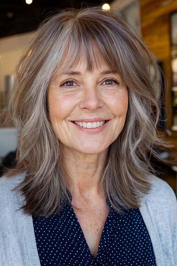 Textured Face-Framing Shag with Choppy See-Through Bangs