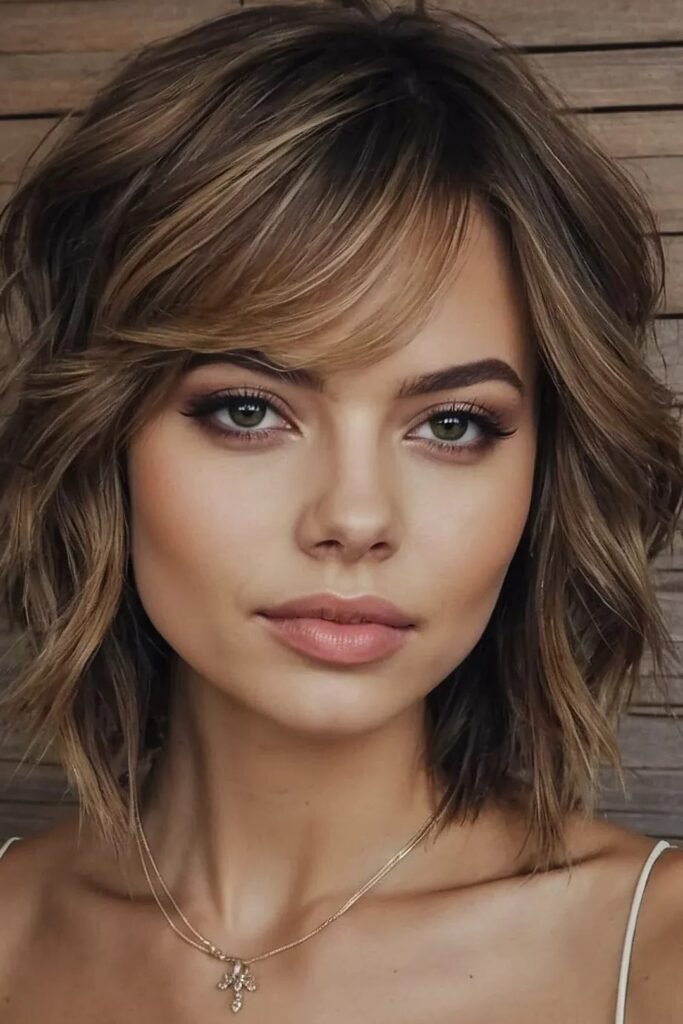 Textured Layered Bob with Wispy Side Bangs