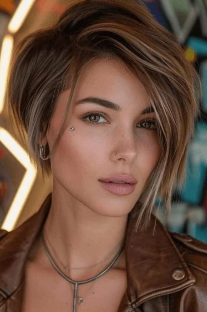71. Textured Long Pixie Cut with Side-Swept Layers