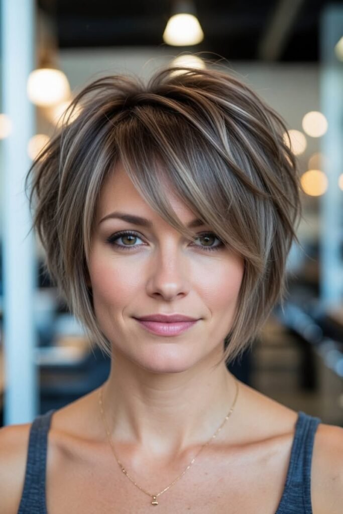 Textured Pixie Bob with Side-Swept Bangs