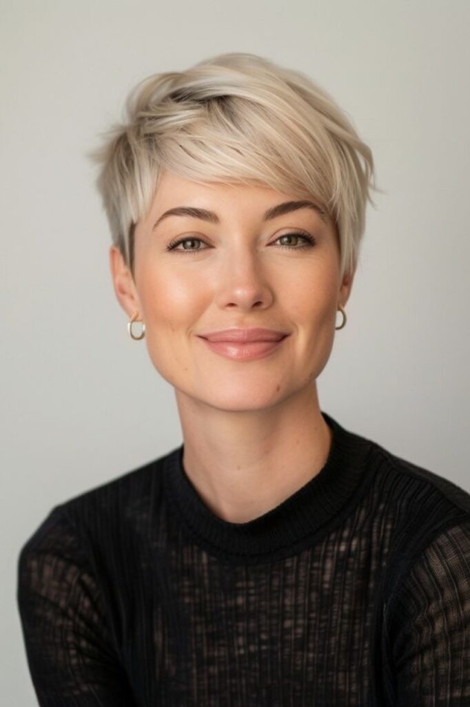 49. Textured Pixie with Side-Swept Bangs