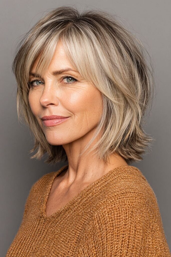 Textured Platinum Shag with Choppy Bangs