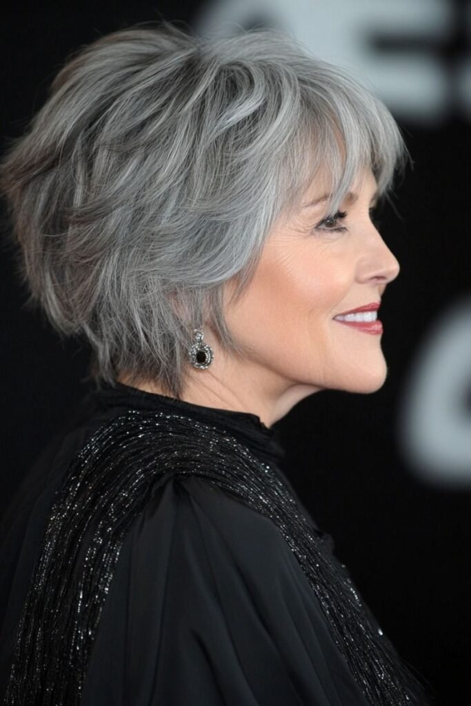 Textured Salt-and-Pepper Pixie Bob with Wispy Fringe