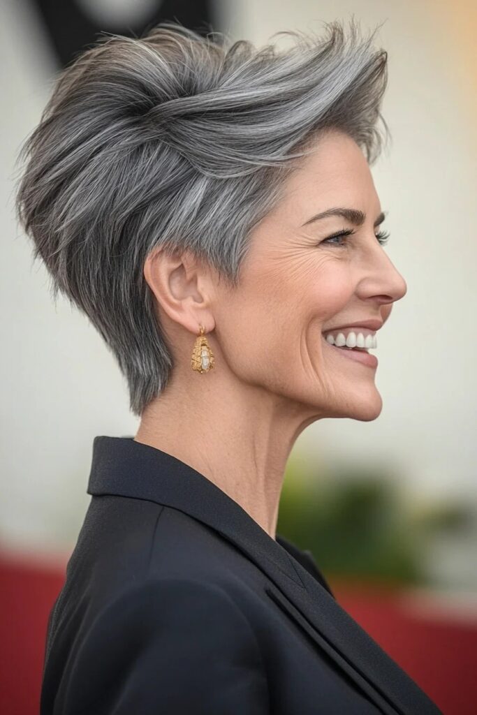 31. Textured Salt-and-Pepper Quiff Pixie