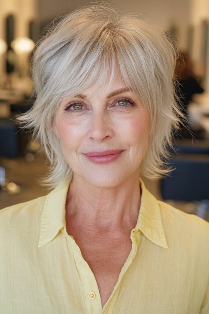 30. Textured Shaggy Bob with Curtain Bangs