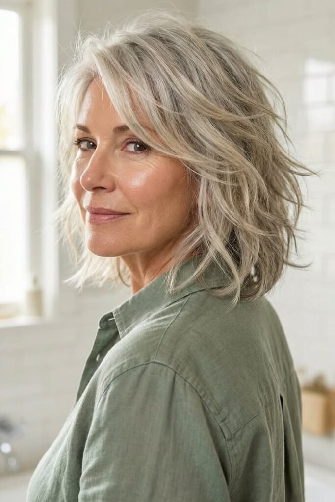 Textured Shoulder-Length Cut with Crown Volume