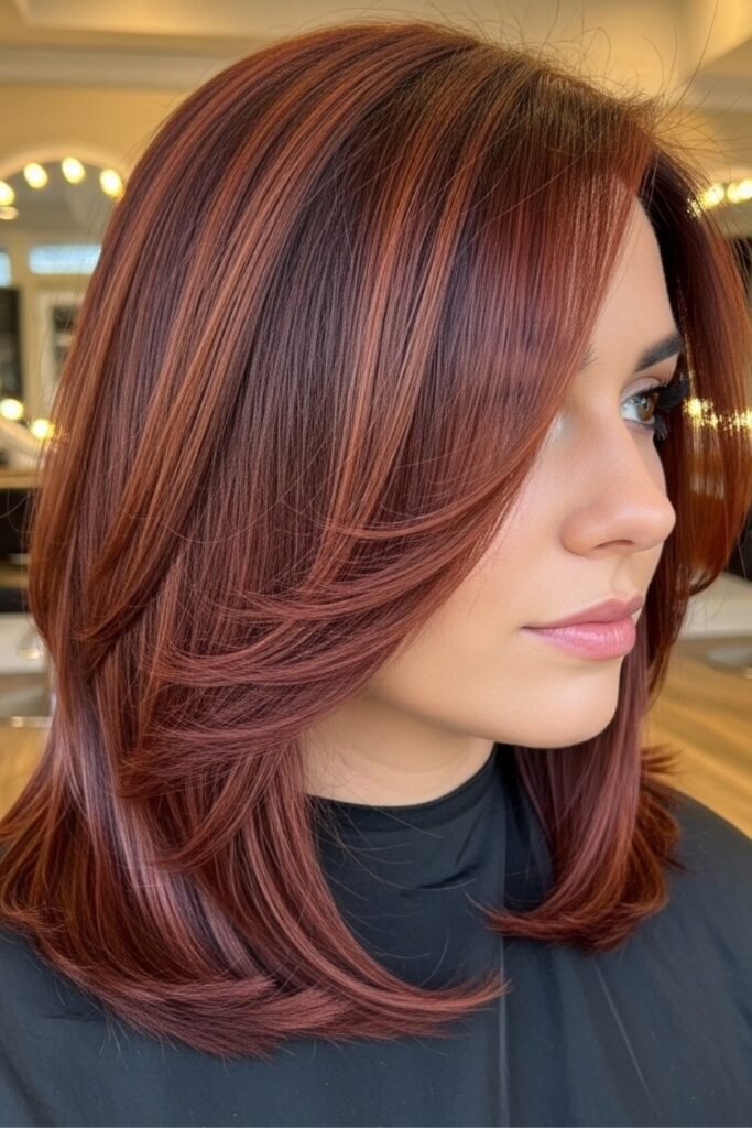 41. Textured Shoulder Length Hair with Curtain Bangs