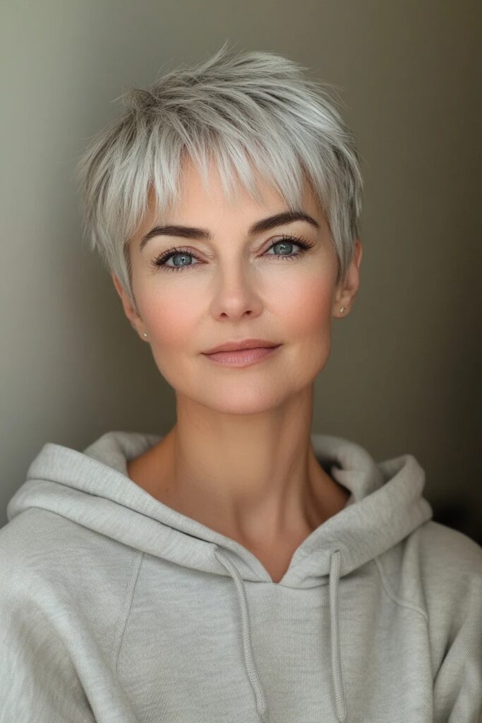 41. Textured Silver Pixie with Piece-Y Bangs