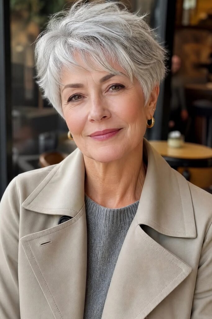 51. Textured Silver Pixie with Soft Side-Swept Bangs