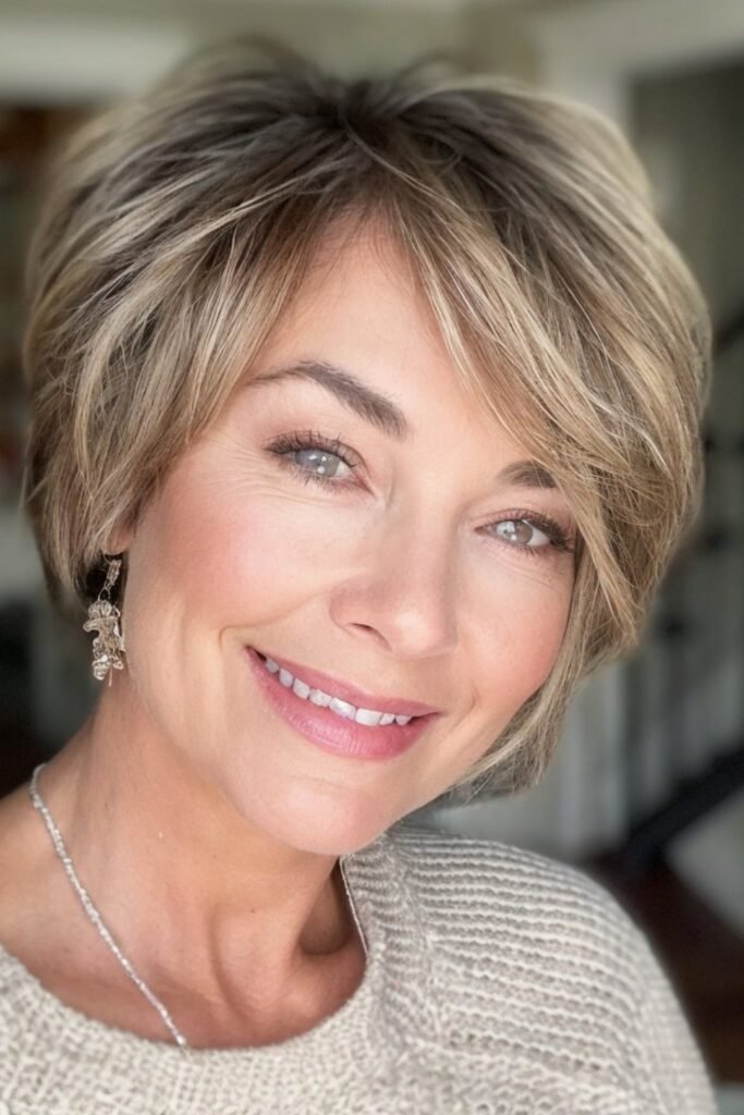 Textured Voluminous Pixie-Bob with Side-Swept Bangs