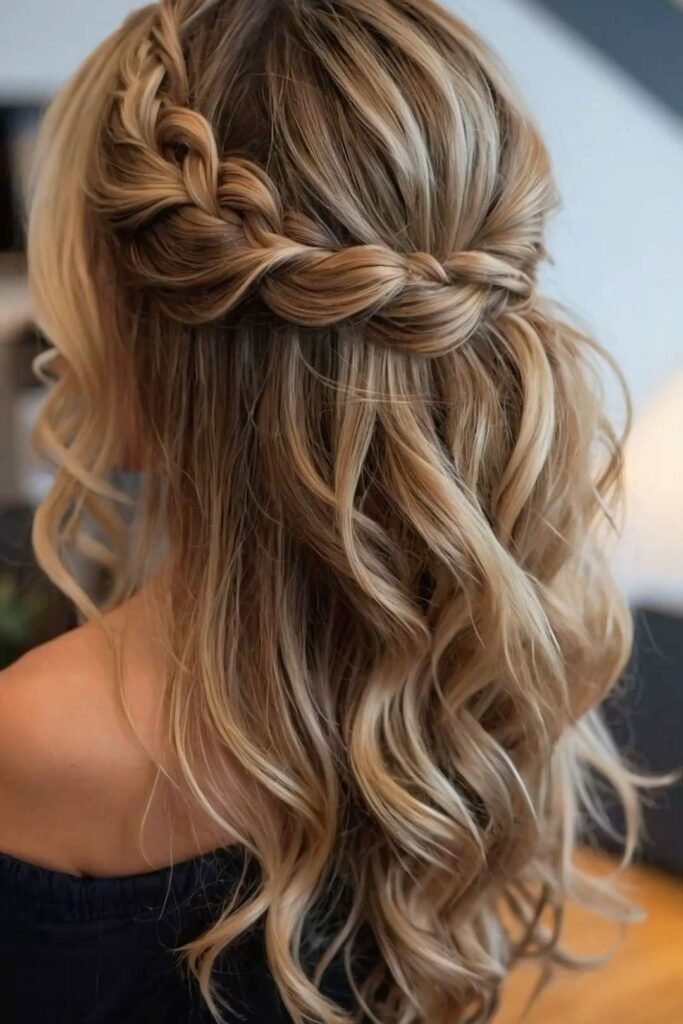 Thick Dutch Braid Crown with Voluminous Curls