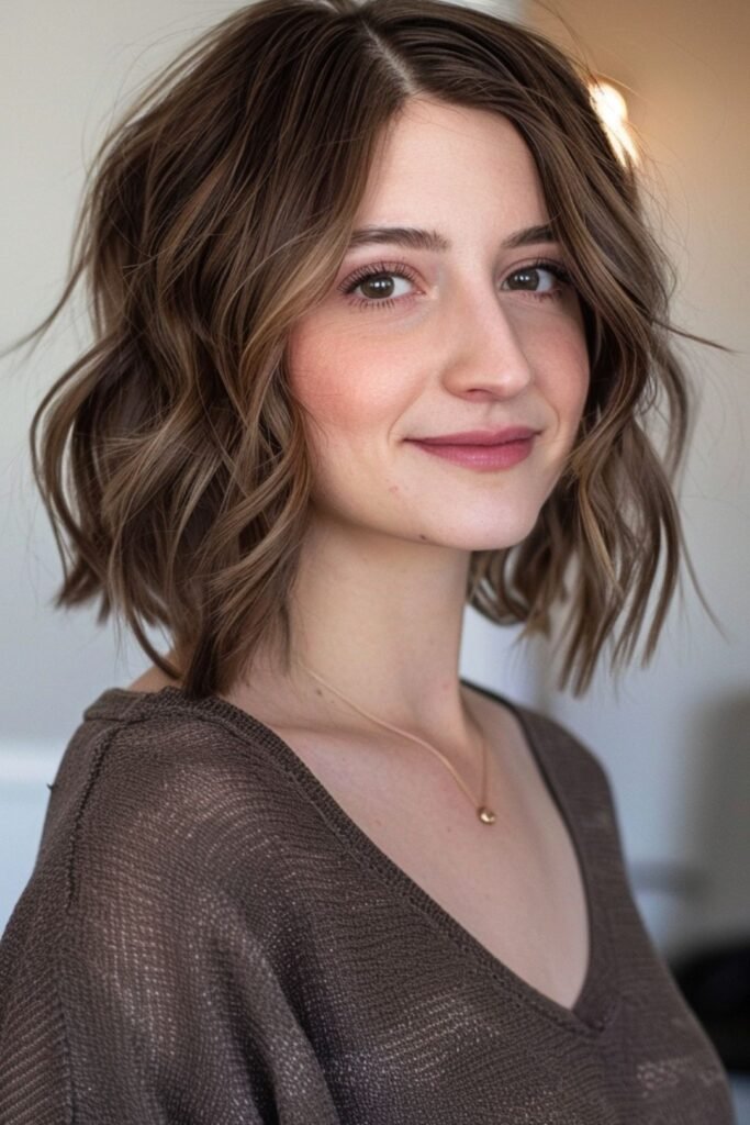 Tousled Brunette Bob with Subtle Highlights