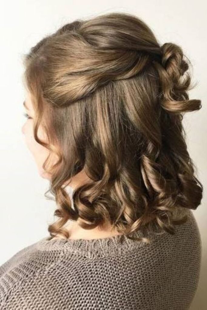Twisted Half-Up Hairstyle on Short Wavy Brown Hair