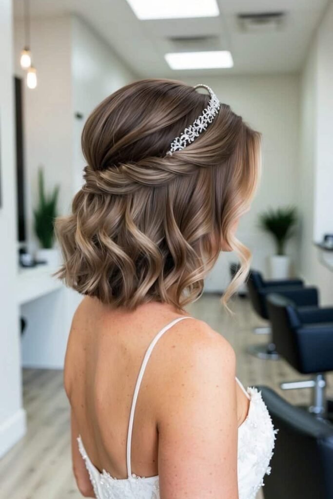 Twisted Half-Up Style with Elegant Silver Tiara