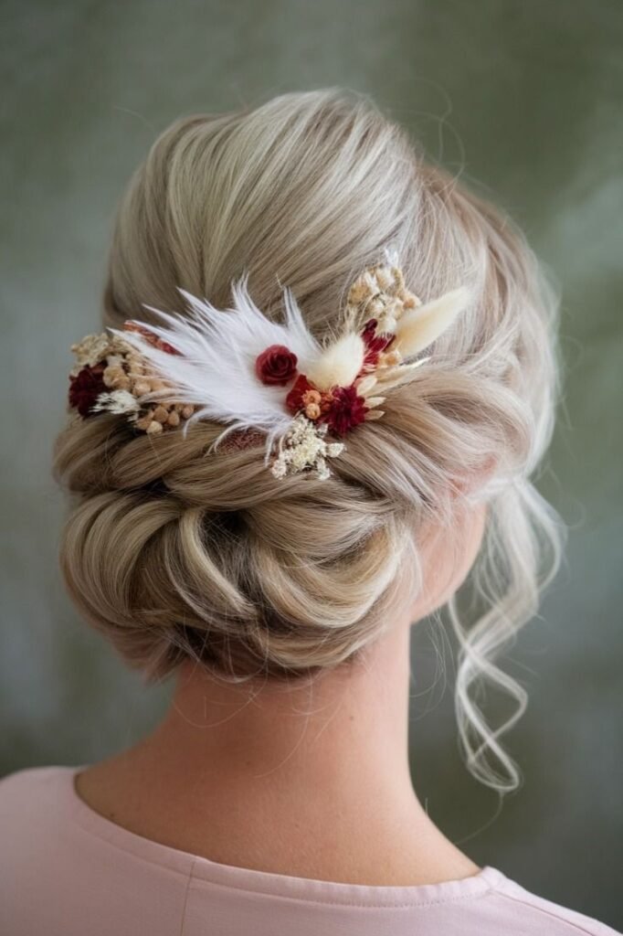Twisted Low Bun with Autumnal Floral Hairpiece
