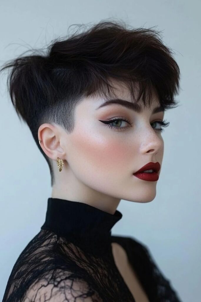 32. Undercut Pixie with Dramatic Side-Swept Bangs