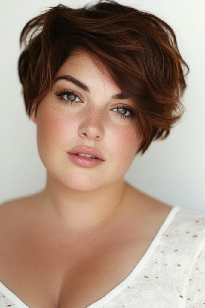 Voluminous Auburn Bob with Side-Parted Layers