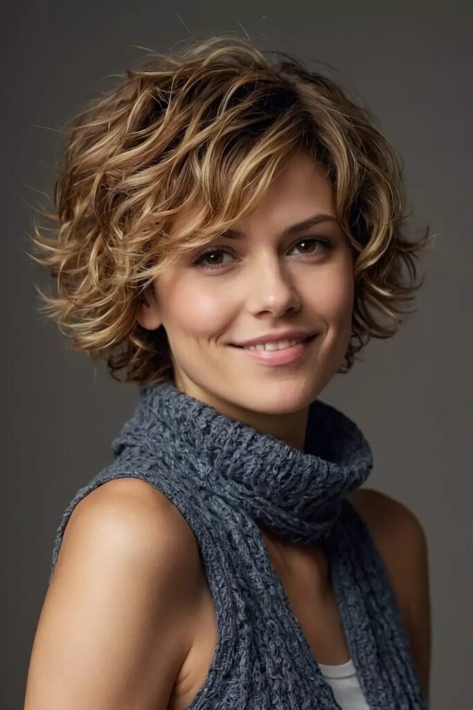 Voluminous Curly Blonde Bob with Side-Swept Bangs