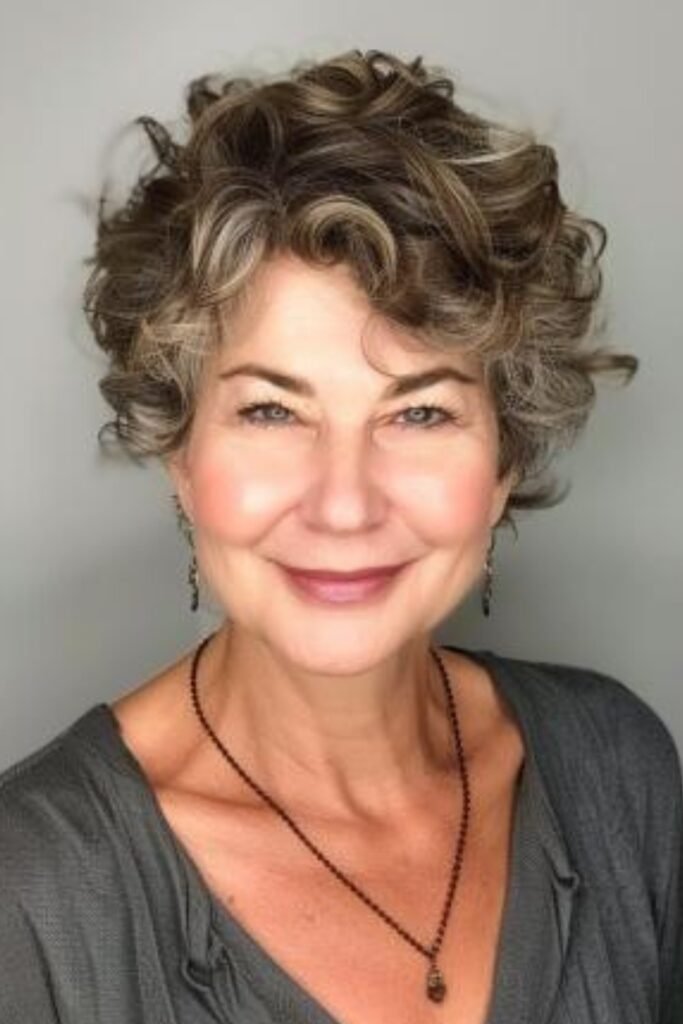 Voluminous Curly Bob with Silver Accents