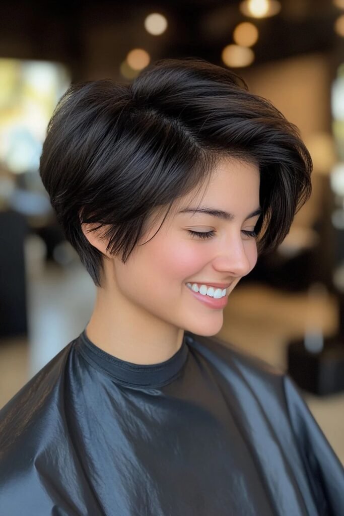 34. Voluminous Dark Brown Pixie Cut