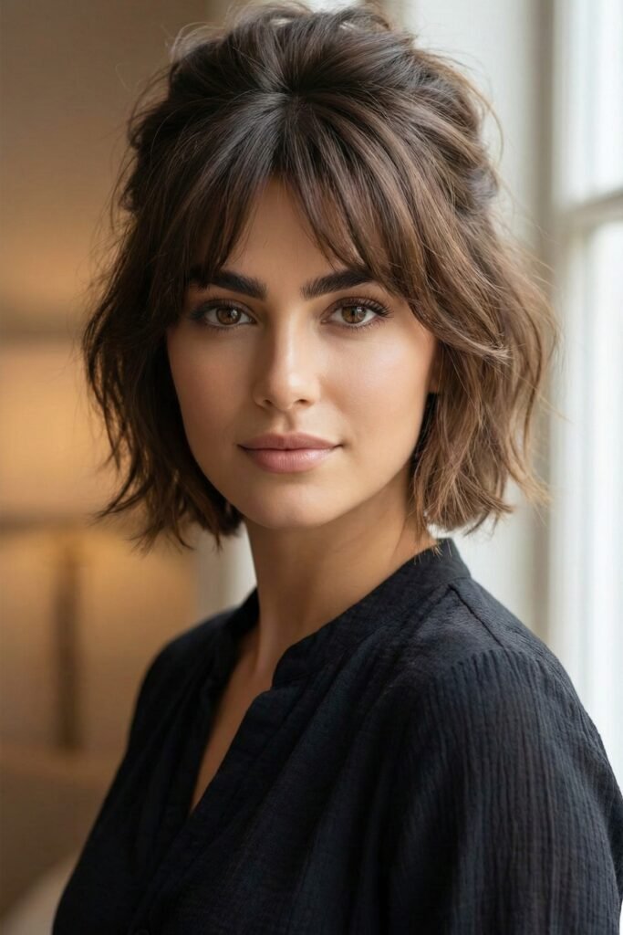 Voluminous Half-Up Style with Center-Parted Fringe