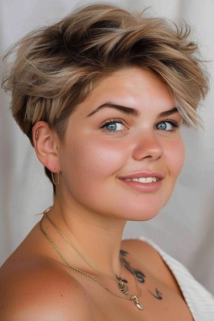 22. Voluminous Layered Blonde Pixie Cut