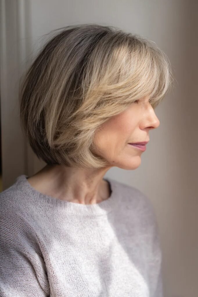 Voluminous Layered Bob with Wispy Curtain Bangs