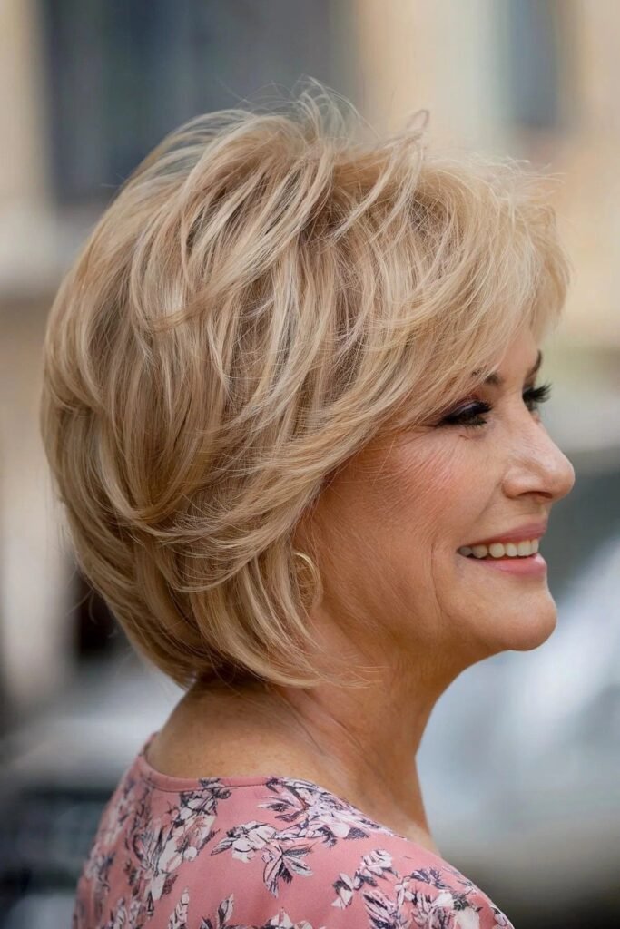 Voluminous Layered Crop with Stacked Back and Side-Swept Fringe