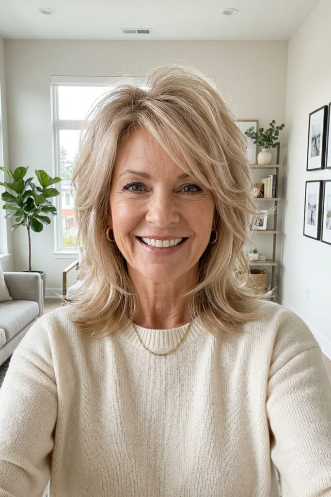 Voluminous Layered Cut with Side-Swept Bangs