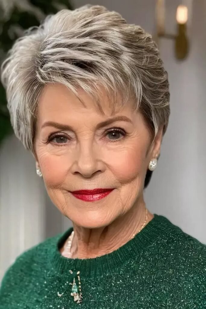 Voluminous Layered Pixie with Side-Swept Fringe