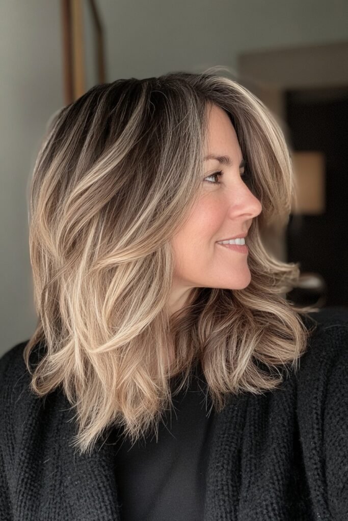 Voluminous Long Layers with Bright Vanilla Blonde Balayage