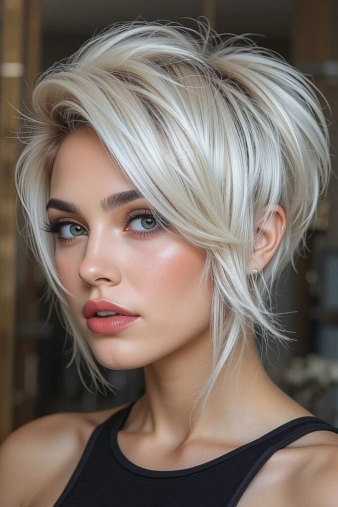 89. Voluminous Platinum Blonde Textured Pixie