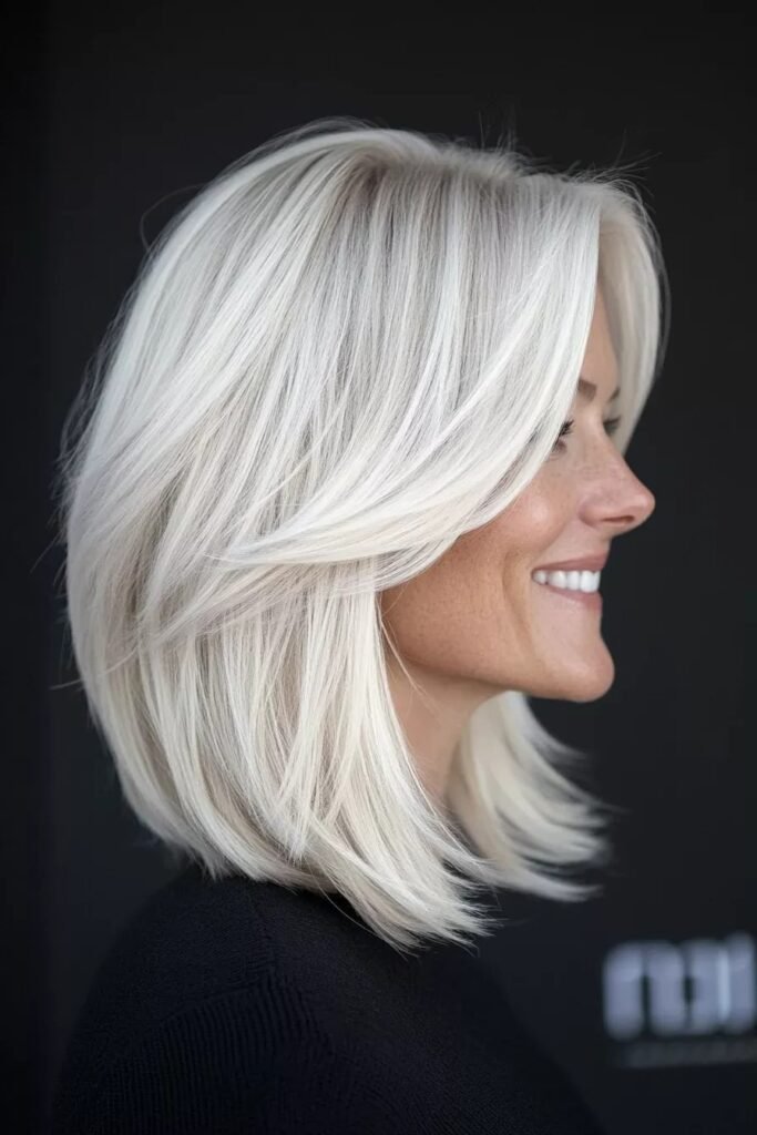 Voluminous Platinum Lob with Sweeping Face-Framing Layers
