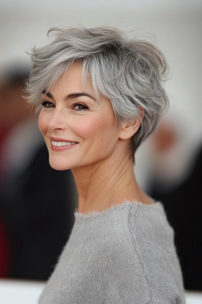 Voluminous Silver Pixie with Piecey Texture