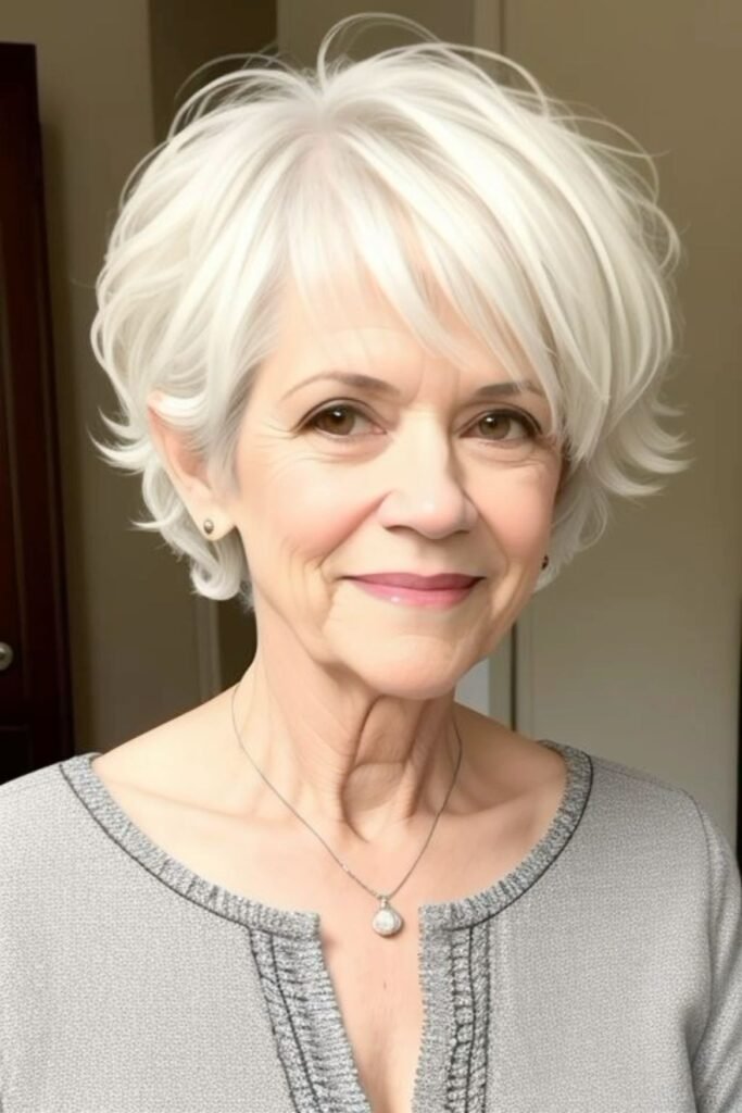 Voluminous Soft Pixie with Layered Side-Swept Fringe