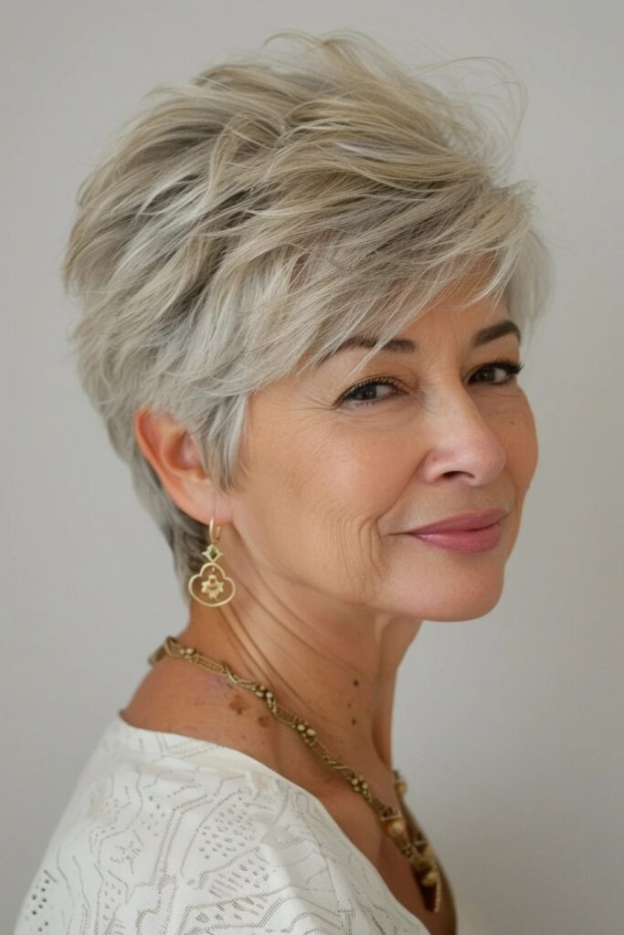 44. Voluminous Textured Crop with Soft Silver Highlights