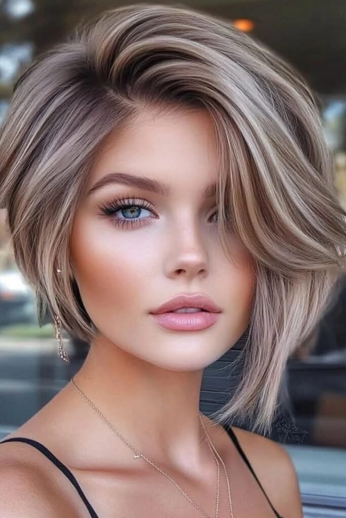 74. Voluminous Textured Pixie with Soft Side Bangs